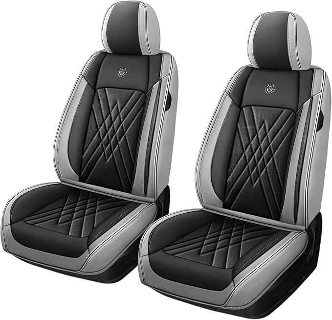 Car Seat Covers Compatible with Toyota Camry 2012-2026 Durable Waterproof Automotive Seat Covers Stretchable Fabric Material, Airbag Compatibility, Premium Nappa Leather(Black Gray, 2 Pcs Front)