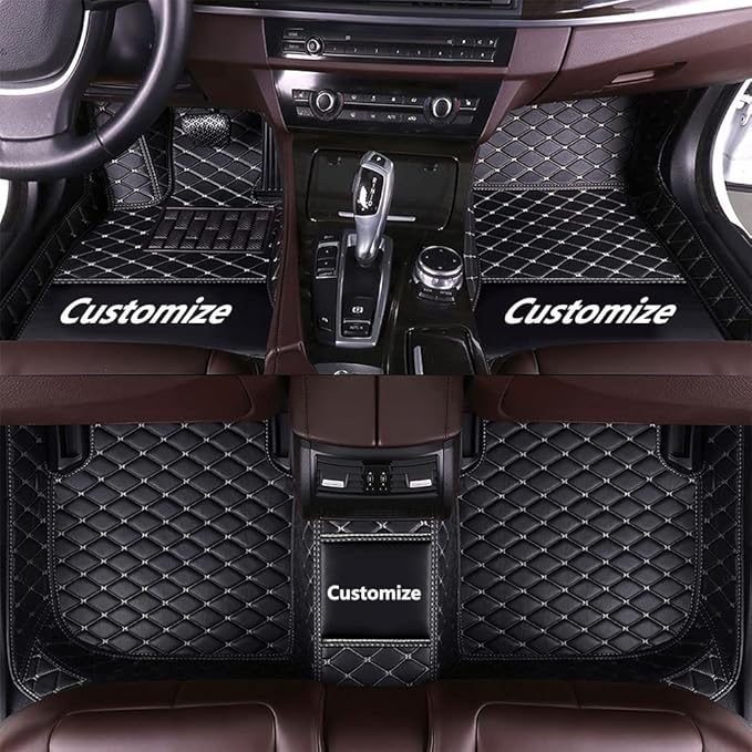Custom Making Car Floor Mats for 90% Car Model Luxury Leather All Weather Waterproof Anti-Skid Full Coverage Liners (Black White)