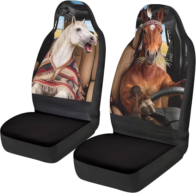 Horses Car Seat Covers Front Seats 2 Pack Funny Car Seat Cover Protector Front Seats Easy Installation Removable Automotive Accessories Interior Covers for Sedan SUV
