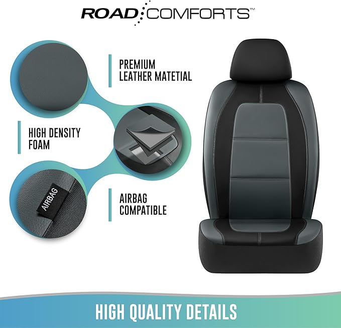 Road Comforts Car Seat Cover, Front Leather Car Seat Covers, Automotive Low Back Sport Car Seat Covers, Airbag Compatible, Universal Fit for Most Cars, SUVs, Trucks and Vans
