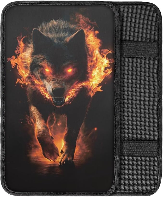 Wolf Print Armrest Cushion Cover for Car Dirt-Resistant & Scratch Proof Auto Armrest Seat Box Cover Protector Universal Fit Auto Interior Decor