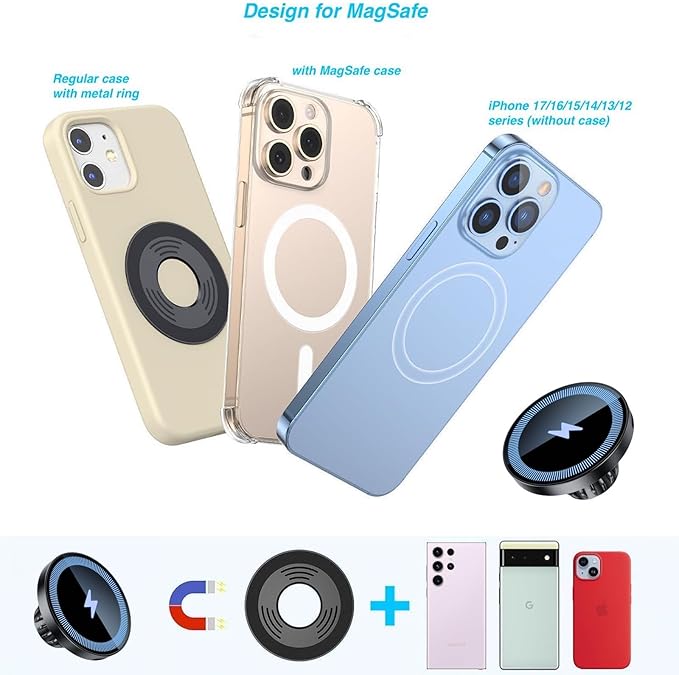 Magnetic Wireless Charging Phone Holder with 17mm Ball Socket for MagSafe, Magnetic Ball Mount Adapter Fits 17mm/0.67inch Ball Joint Car Phone Holder for iPhone 17/16/15/14/13/12 Series