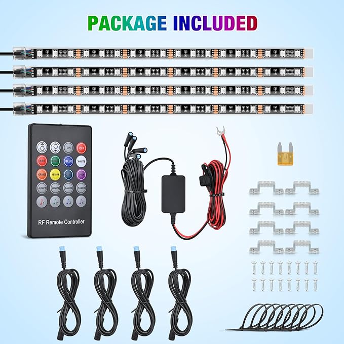 Nilight 4Pcs 24inch LED Grille Lights 144 LEDs RGB Multi Color Exterior Lighting Kit with Sound Active Function and Wireless Remote Control for Cars Van SUV Truck