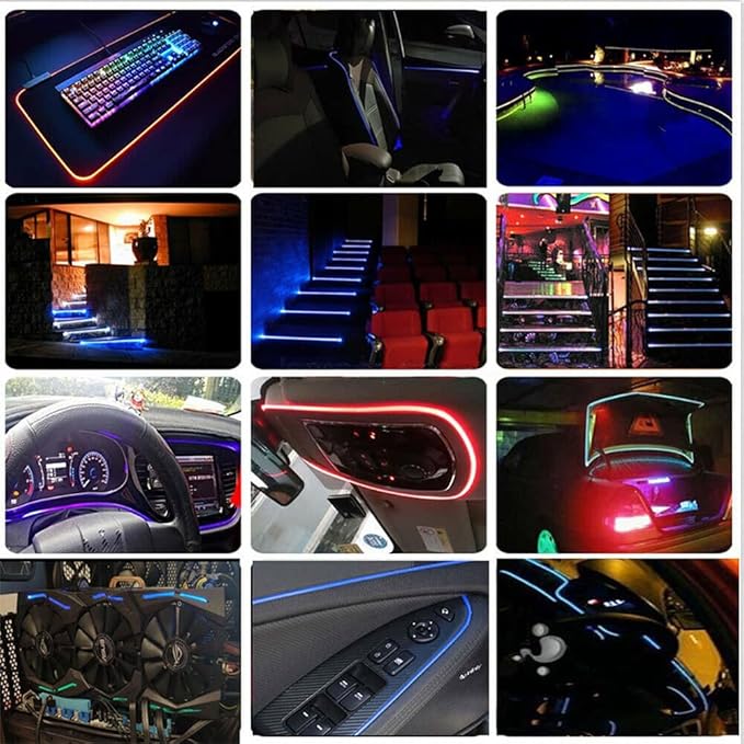 3m/9.8ft 5m/16ft Car Home LED Strip Ambient Light 2mm Plastic Optic Fiber Cable Skirt Tube Kit with 12V LED Light Source Illuminator (Red,5m/16ft)