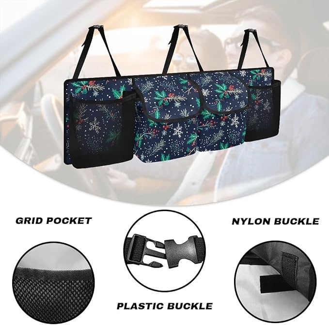 Snowflakes and Leaves Car Trunk Organizer, Hanging Capacity Storage Bag Car Back Seat Storage Bag Auto Interior Accessories for SUVs MPV Sedans Trucks Jeeps