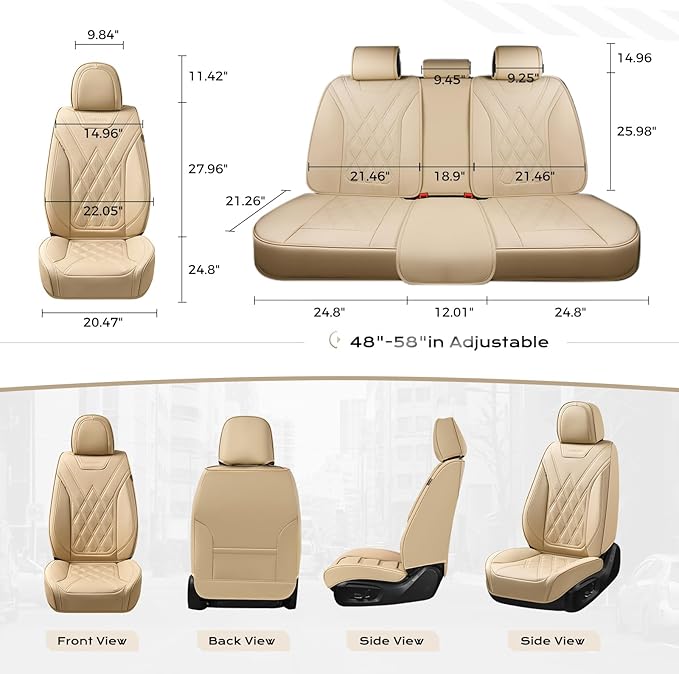 Coverado Car Seat Covers, Front Covers for Cars, Car Seat Cover Front Seats, Automotive Seat Cover, Waterproof, Leather Car Seat Cushion, Universal Interior Seat Protectors for Most Cars Beige