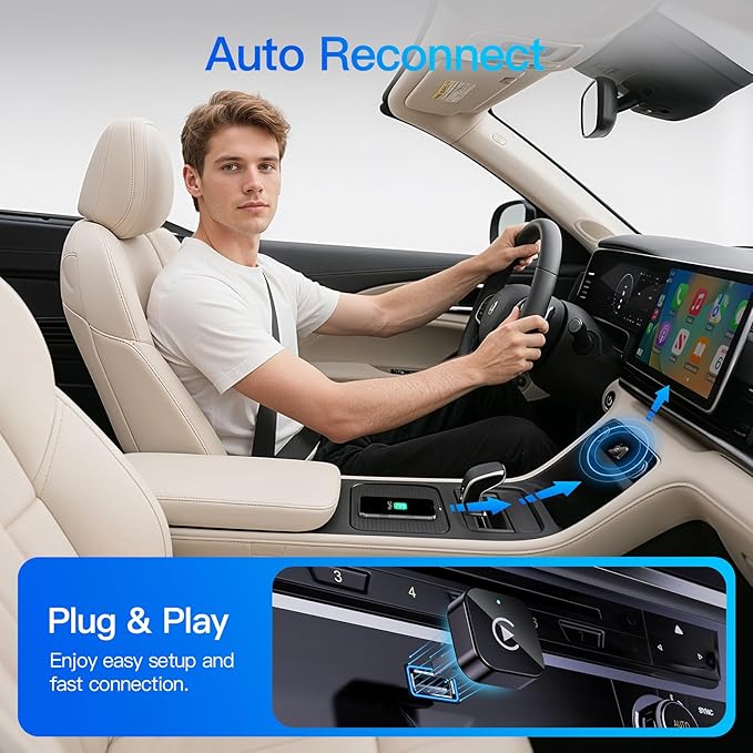 (2026 Upgraded) Wireless CarPlay Adapter for Apple iPhone＆Android, Small Size,Plug and Play,Fast and Stable Connection Wireless Adapter for CarPlay＆Android-No Latency to Screen(Blue)