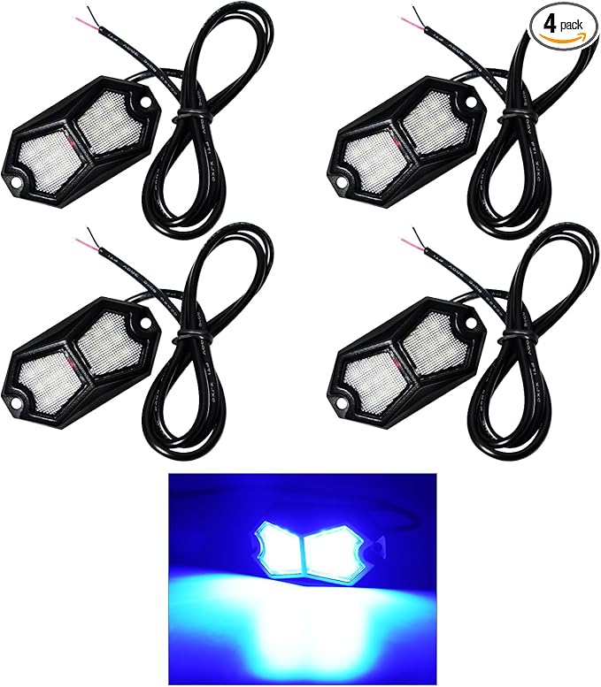 Led Rock Lights Blue 4 Pods 18LEDs 210 Degree Wide Angle IP68 Waterproof Aluminum Housing Underglow Underbody Lights 12V 24V for Truck UTV ATV Camper (4 Pods, Blue)