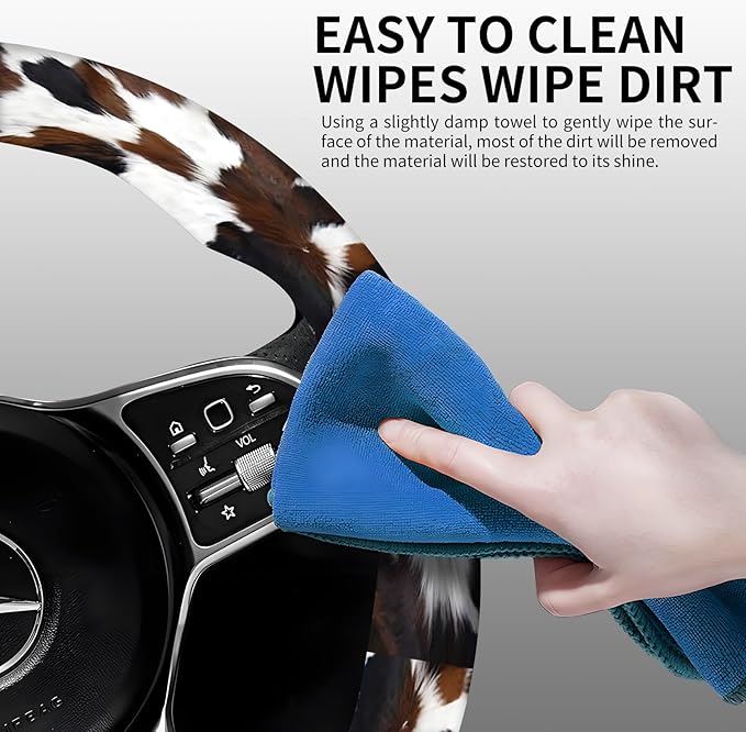 Elastic Car Steering Wheel Cover, Universal 19 inch Non-Slip Breathable Neoprene Steering Wheel Protector, Car Accessories for Women Men Fit Auto, Suvs, Truck Trendy Cow Spots