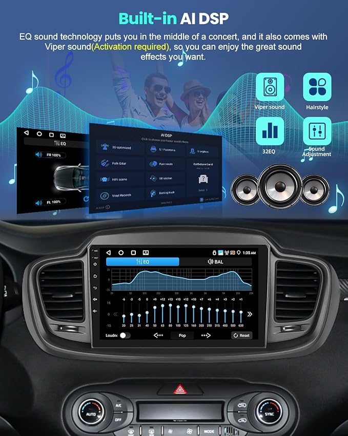 4+64G for KIA Sorento 2015 2016 2017 2018 2019 2020 (with Big Screen) Android Car Stereo with Wireless Carplay/Android Auto - 10 Inch Touchscreen Radio with 32EQ DSP/WiFi/GPS/SWC, AHD Rear View Camera