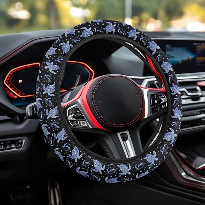 AFPANQZ Turtle Star Print Car Steering Wheel Cover Stretch-on Comfortable Grip Automotive Steering Wheel Cushion Anti-Slip Universal 14-15 inch Machine Washable