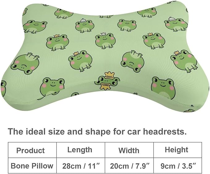 Car Pillow for Neck Pain Relief Support, Compatible with Cute Frog Memory Foam Car Neck Pillow for Car Seat with Adjustable Strap, 2 Pcs Car Headrest Pillow for Ergonomic Design