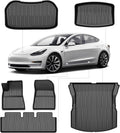 Powerty Floor Mats & Cargo Liner for 2024 2025 Tesla Model 3 Highland Accessories Cargo Mat& Front Storage Mat& Rear Storage Mat All Weather TPE 3D Floor Liners 2 Row Liner Set(6 PCS)