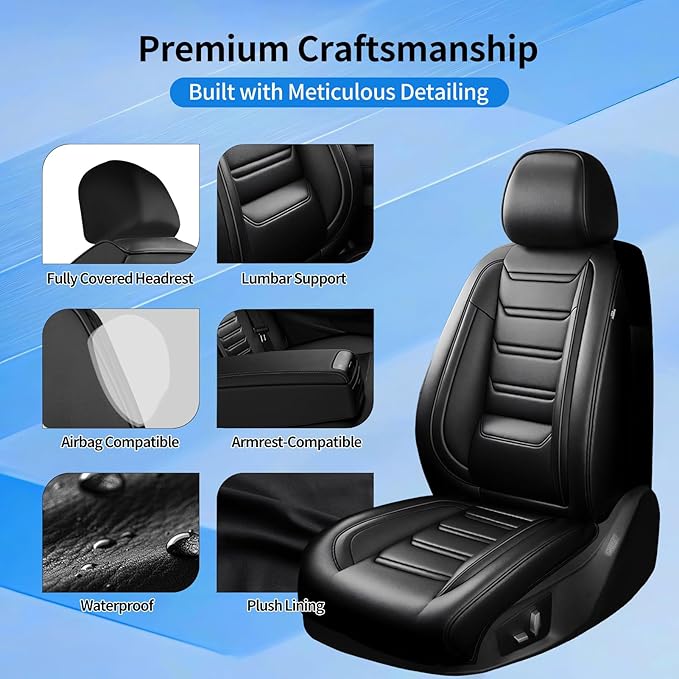 Fit CX-3 Car Seat Covers (Front Pair) for Select Mazda CX3 2016-2024, Premium Full Coverage Leather, Airbag Compatible, Waterproof All Weather Breathable Seat Protector, Black