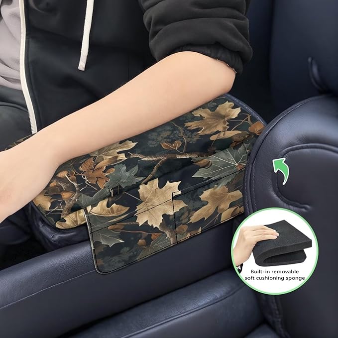 Dreaweet Hunting Forest Camo Center Console Cover Thick Car Armrest Cushion with Storage Bag Soft Comfortable Arm Rest for Car Center Console Universal Fit SUV Truck Sedan