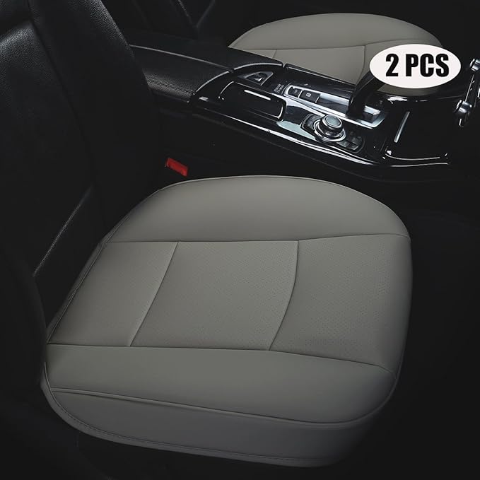 Car Seat Cushions Cover, 2pcs PU Leather Car Seat Covers Car Seat Protector Cover for Car Driver and Passenger Seat Bottom (Width 20.8×deep 21×Thick 0.35 inch) (Dark Grey-B)