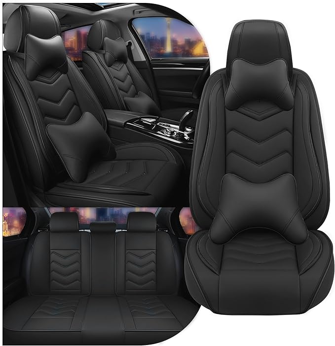 CTDS Car Seat Covers for Hyundai Kona 2018-2026, Stylish Sport Seat Cover, Premium Nappa Leather Car Seat Cover. Automobile Seat Covers Sets.(Luxury 5 Seats/Pure Black)