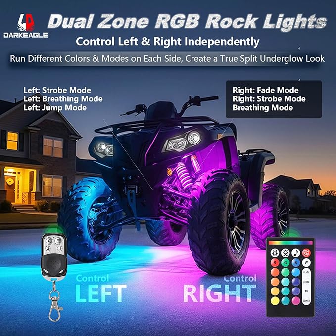 6Pods RGB LED Rock Lights for UTV SXS RZR Can-Am Four Wheeler Side by Side ATV Offroad Golf Cart, Multicolor Underglow Light Kit with APP/RF Remote Dual Zone Neon Vehicle Accent Light 12V Waterproof