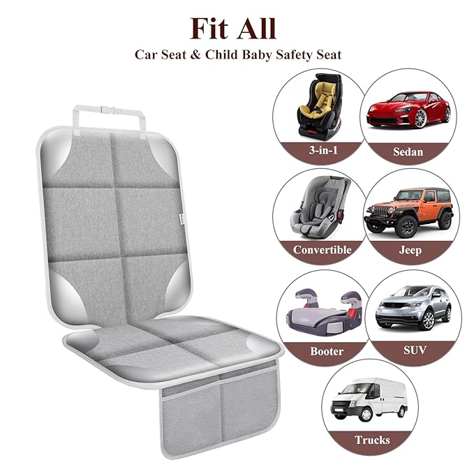 Meolsaek Car Seat Protector for Child Car Seat, Durable 600D Fabric Waterproof Car Seat Cover with Thick Pad Non-Slip Backing，No Imprints (Silver Gray-2pcs)