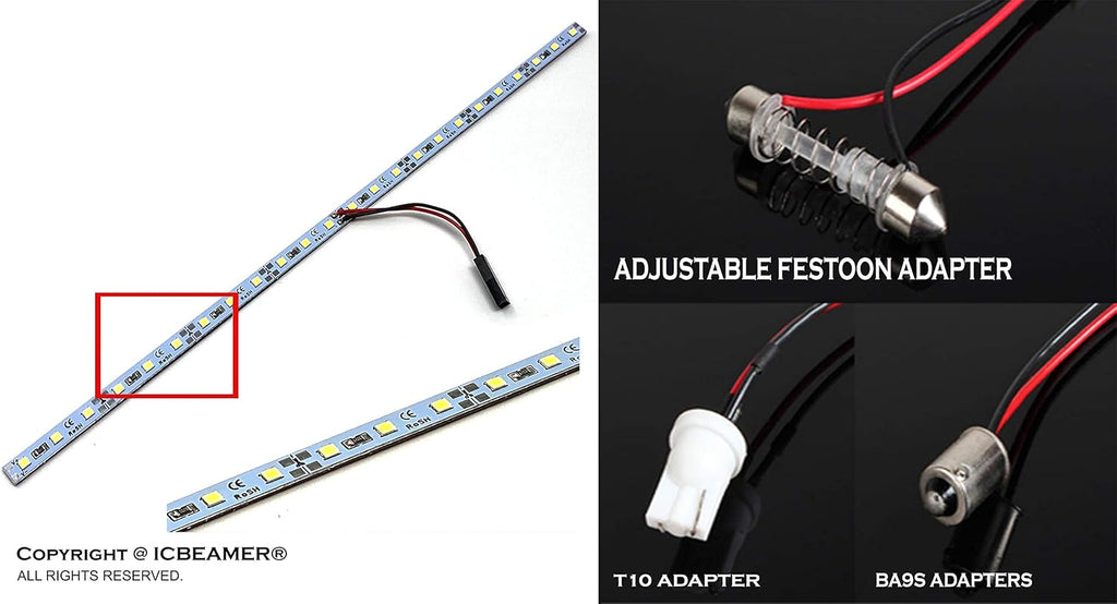 ICBEAMER 12" Purple 18SMD 2835 LED Strip Light Universal Fit Car Trunk Cargo Area or Interior Illumination