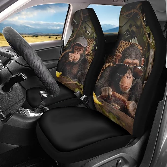 Funny Car Front Seat Covers Breathable Car Seat Cover for Front Seats Set of 2 Gorilla Elastic Polyester Removable Automotive Accessories for Cars Sedans and SUVs