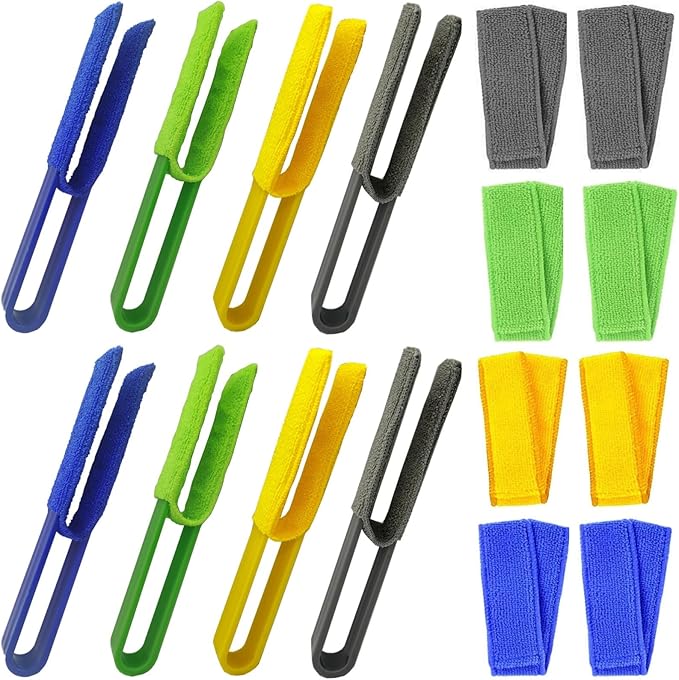 8-Piece Window Blinds and Car Air Vent Cleaner Set, Microfiber Dusters with 8 Washable Covers, Multi-Color Groove Tool Set, 4.7 Inches