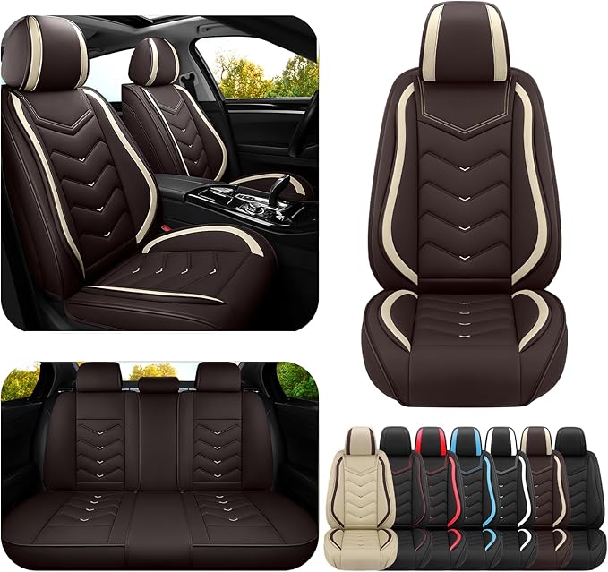 Car Seat Covers for Ford Expedition 2000-2025, Premium Nappa Leather Car Seat Cover, Stylish Sport Seat Covers， Automobile Seat Cover Sets.(Standard 5 Seats/Coffee Color)