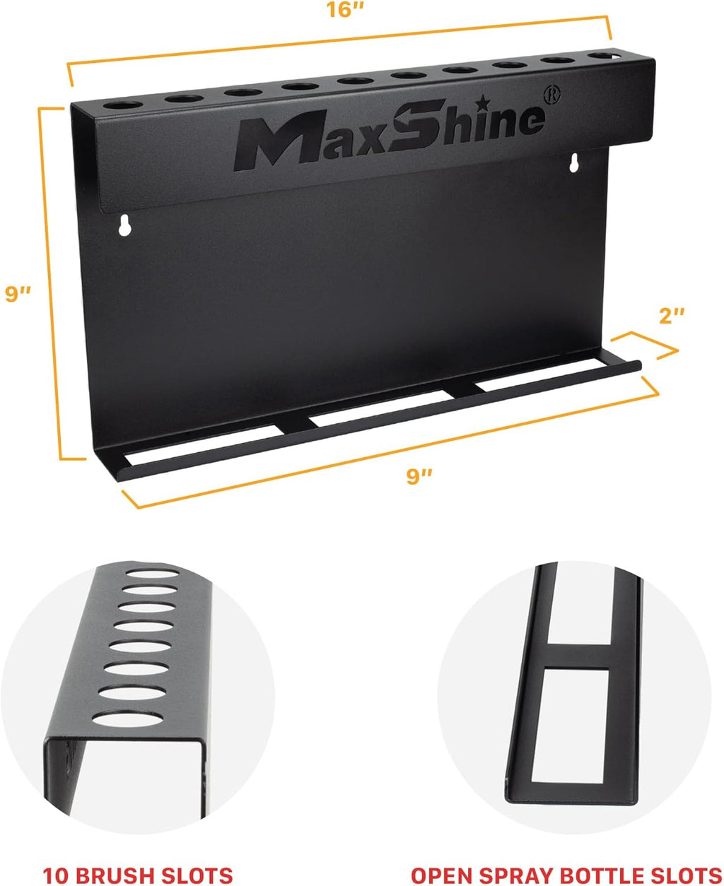 Maxshine Universal Detailing Brush & Spray Bottle Holder - Car Garage & Mobile Detailing Organizer, Holds 10 Detailing Brushes & Trigger Spray Bottles, Space-Saving Auto Detailing Accessories