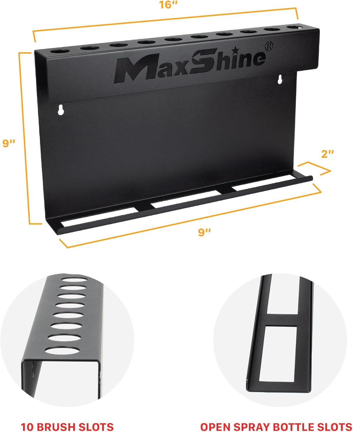 Maxshine Universal Detailing Brush & Spray Bottle Holder - Car Garage & Mobile Detailing Organizer, Holds 10 Detailing Brushes & Trigger Spray Bottles, Space-Saving Auto Detailing Accessories