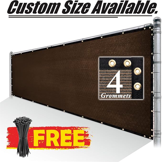 Royal Shade Custom Size 6' x 103' Brown Fence Privacy Screen Windscreen Cover Netting Mesh Fabric Cloth - Cable Zip Ties Included (We Make Custom Size)