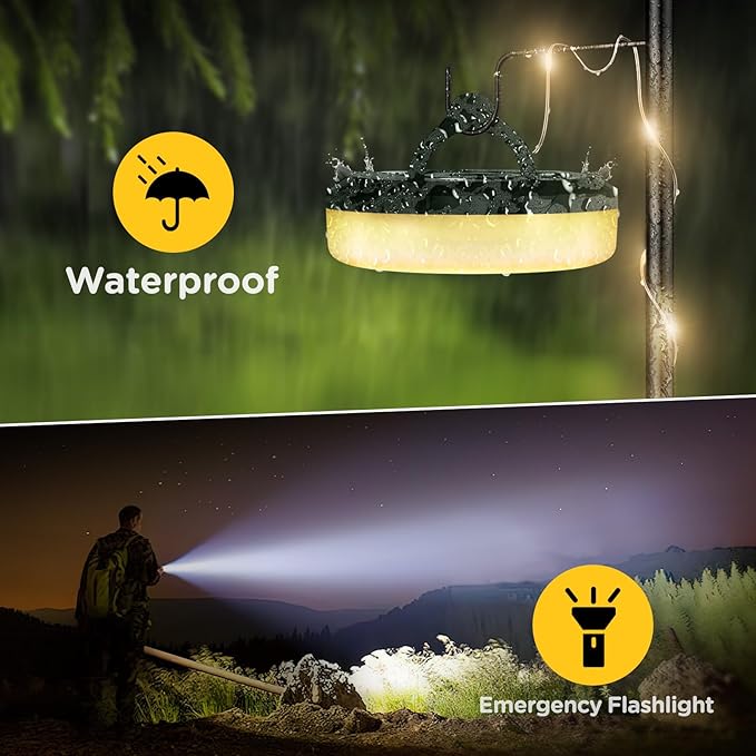 OGERY Camping String Lights, 4 in 1 Quick Storage 32.8FT Rechargeable Tent Lights String with 8 Lighting Modes, Hanging Waterproof Portable LED Lamp for Outdoor Patio Awning Garden Camping Essentials