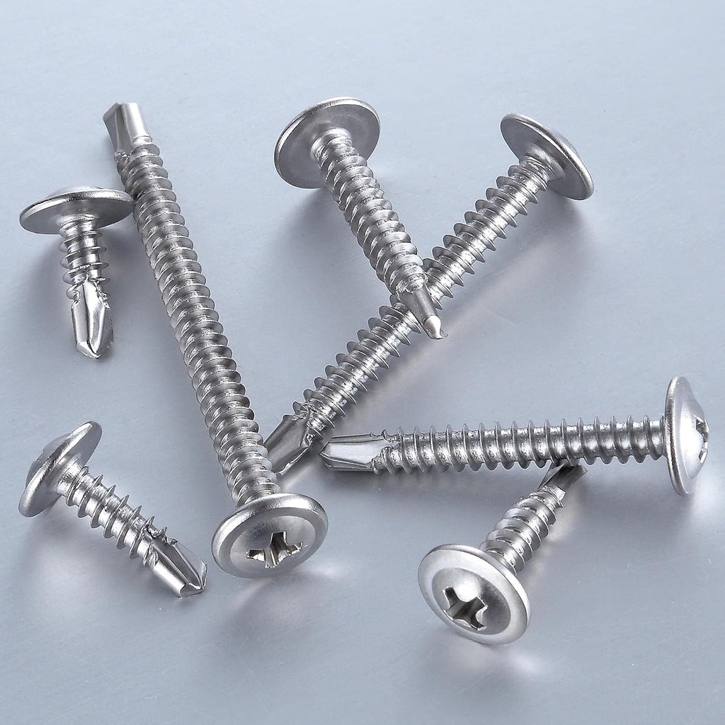 Wensilon（300pcs）#8×5/8”for Sheet Metal Self-Tapping Screws 410 Stainless Steel Truss Head High-Strength Quick Tapping Screws