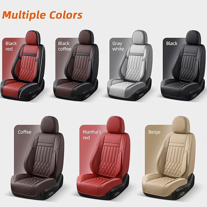KEYOOG 5-Seater Waterproof and Breathable Nappa Leather Car Seat Covers Full Set, Fit for Front and Rear Seats of Cars, Compatible with Airbags, Car Seat Protector Covers for Most Cars - Black Red