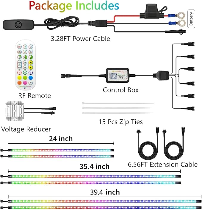 6 Pcs RGB+IC Golf Cart Underglow Light Strip with Roof Canopy Lights, 12V-80V Dream Color Chasing Light for EZGO Yamaha Club Car, Remote and APP Control, Voltage Reducer Included