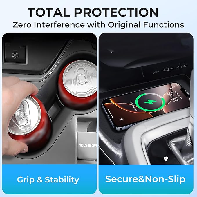 Cup Holder Insert & Wireless Charging Protective Mats for Subaru Crosstrek/Impreza 2026 2025 2024, Center Console Interior Accessories Cup Holder & Wireless Charger Cover Pad, Black