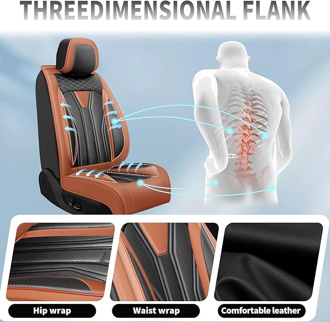 Fit Kona Car Seat Covers for Select Hyundai Kona 2018-2025 2026. Premium Leather, Waterproof， Breathable, Scratch-Resistant & All-Weather Seat Cushion Protector (Full Set, Brown&Black)