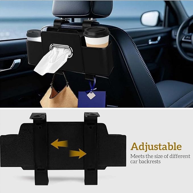 3-in-1 Car Backseat Organizer, 2026 Upgraded Multifunctional Car Seat Back Storage Box, Backseat Car Organizer with 2 Cup Holders, Tissue Box & Hooks, Universal Car Essentials (2Pack B)