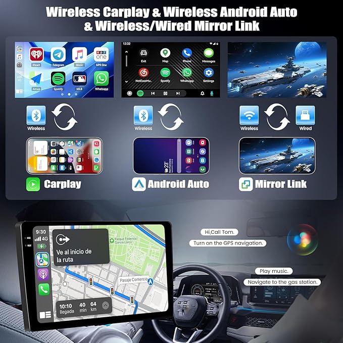 CAMECHO 4G+128G Car Radio Stereo for Dodge Journey 2012-2019 with Wireless Carplay Android Auto Android 15 Radio 9" 1280 * 720 Touch Screen Head Unit with GPS Bluetooth WiFi FM RDS Backup Camera