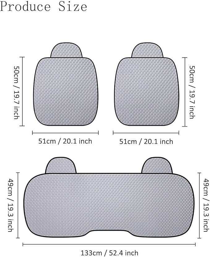 acdiac Universal Ice Silk Car Seat Cover Summer Auto Cool Cushion Breathable Cozy Non-Slip Car Seat Pads 3pcs/Sets (Gery)
