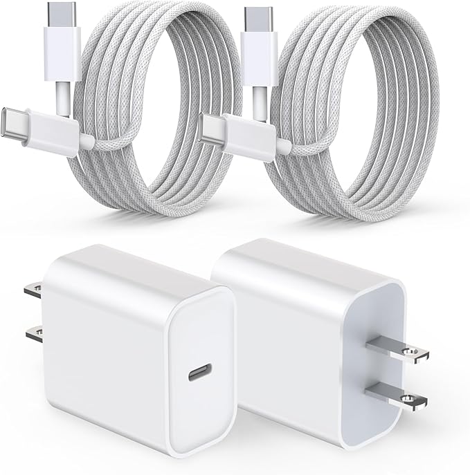 iPhone 17 16 15 Charger Fast Charging, 20W Type C Charger USB C Charger Block iPhone 17 16 Charger with 2Pack USB C to USB-C Cable for iPhone 17/17 Pro/17 ProMax/16 Plus/16/15 ProMax/iPad Pro/AirPods