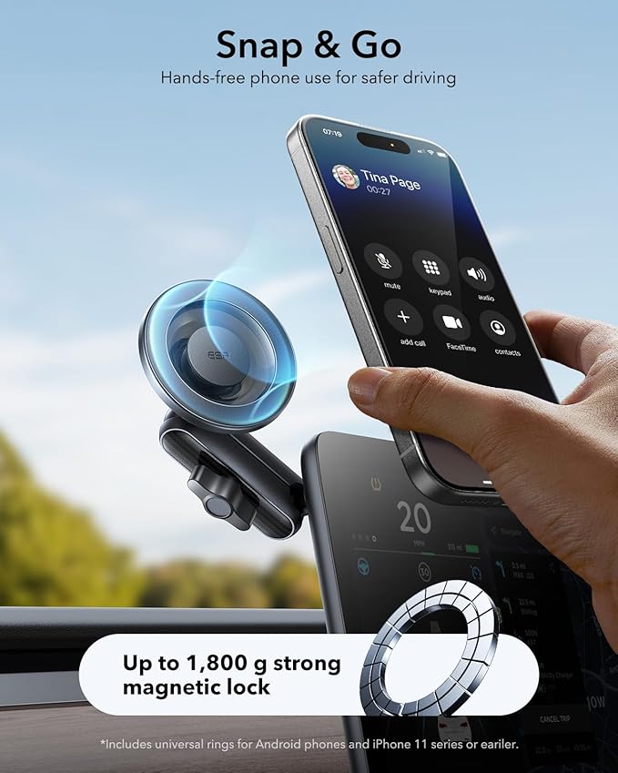 ESR OmniLock for MagSafe Car Mount, Vacuum Magnetic Car Mount, 360° Adjustable Car Magnetic Phone Holder,Suction Cup Phone Holders for Your Car,for iPhone 17e/17/16/15/14/13/12/Samsung,All Smartphones