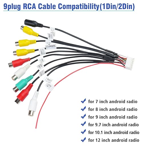 Radio RCA Wiring Harness Adapter 20Pin Plug with 9 Female RCA Connector Assembly for Android Car Radio Stereo