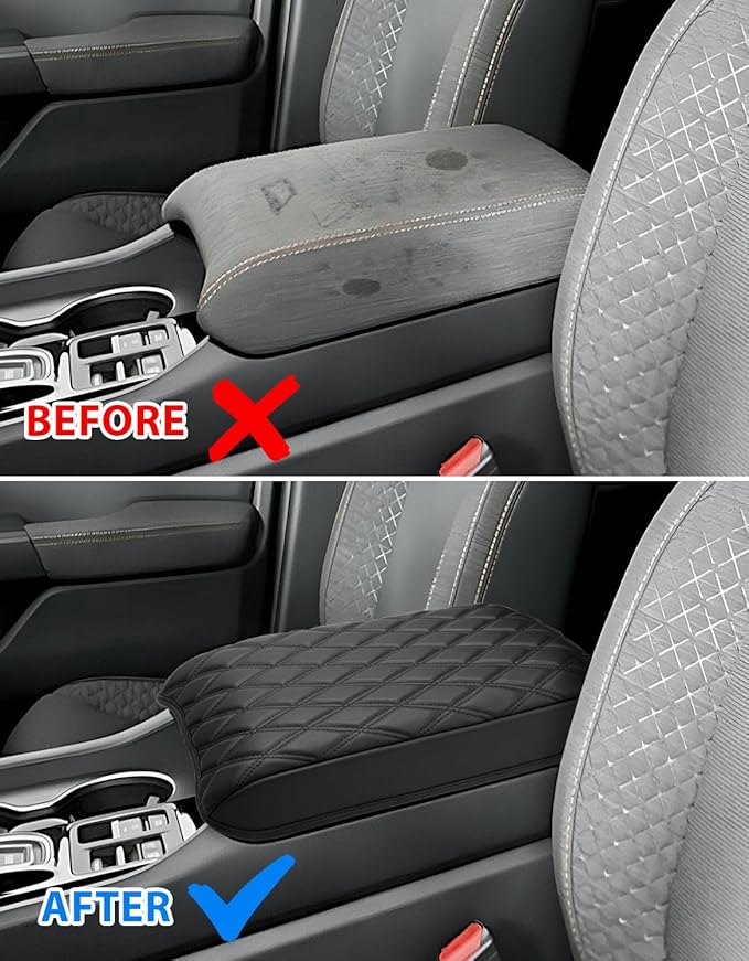 Center Console Cover for Honda Pilot 2023 2024 2025, Ridgeline 2024 2025, Passport 2024 2025 2026, Auto Armrest Lid Cushion Protector with Storage Pocket, Vinyl Leather, Black