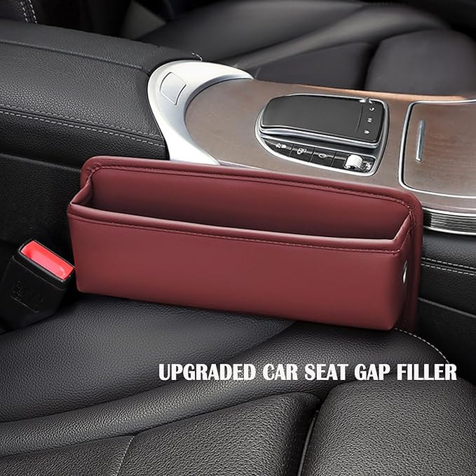 Universal Fit Premium Leather Car Seat Gap Filler Organizer, Center Console Organizer for Car SUV Truck（Burgundy, 1 Pack）