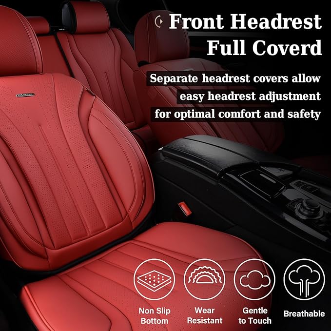 Coverado Seat Covers Full Set, Red Seat Covers for Cars, Front and Rear Seat Covers Waterproof Seat Cover, Leather Car Seat Protector, Universal Car Seat Cushion Fit for Most Sedan, SUV, Truck, Red