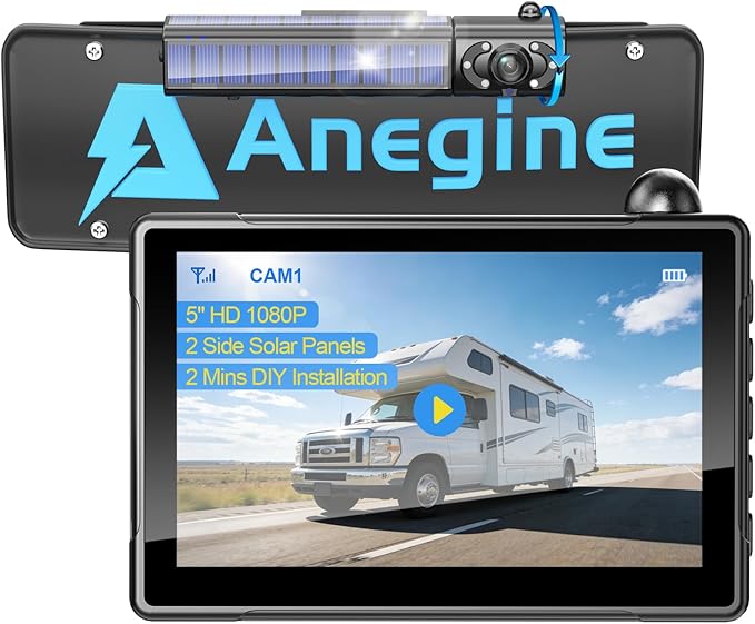 Solar Wireless Backup Camera for Car - 2 Side Solar Panels, 5" HD 1080P Monitor 2 Mins DIY Install & 5000mAh Solar Powered, 170° Eagle-Eye View, IP69K Waterproof Backup Camera for Truck,RV,Trailer,SUV