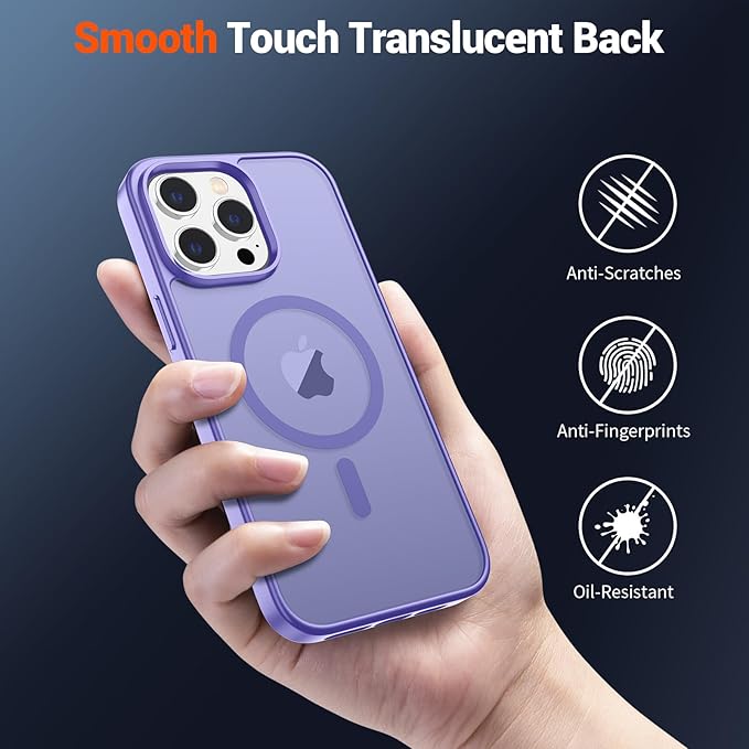 SUPFINE Magnetic for iPhone 12 Pro Max Case (Compatible with MagSafe) (Military Grade Drop Protection) Slim Translucent Matte Shockproof with Anti-Fingerprint Phone Case,Purple