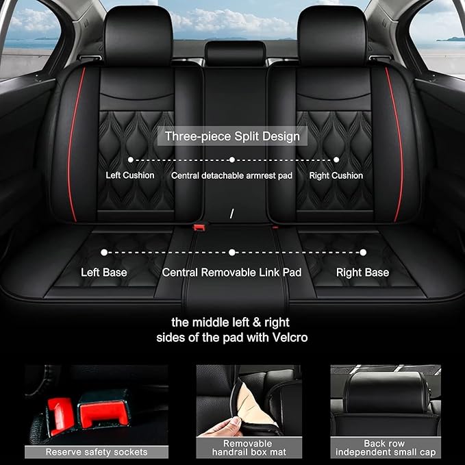 AOMSAZTO Car Seat Covers Full Set Fit for Nissan Titan 2009-2025 2026 Waterproof Faux Leather Car Seat Cushions Automotive 5 Seat Covers Set（Black&Red）