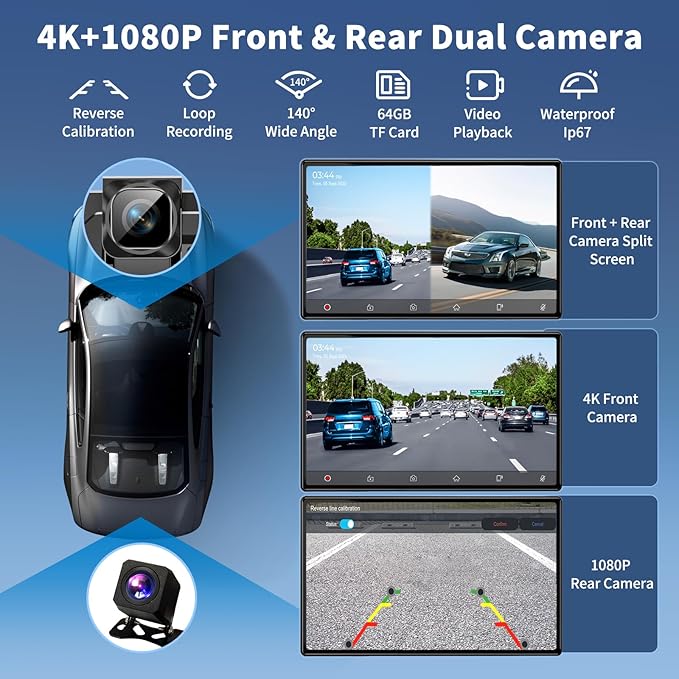 Wireless A pple Carplay Screen Carplay Screen for Car 11" with 4K Dash Cam 1080P Backup Camera, Car Stereo for Carplay & Android Auto GPS Navigation/Bluetooth/Mirror Link/Voice Control/AUX/FM/Siri