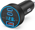 USB C Car Charger, 3-Port 130W Type C Super Fast Charging Car Phone Charger Adapter Accessories with Voltage Display Cigarette Lighter for iPhone 17/16/15/14/13/12, iPad, Galaxy S26/S25/S24, Android